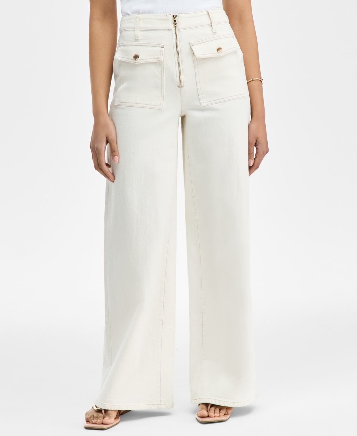 Inc International Concepts Women's Zip-front Wide-leg Jeans, Exclusively At Macy's In Vintage Cream