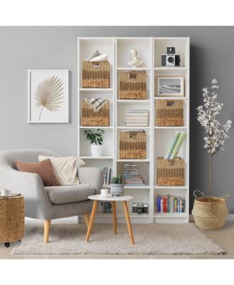 12" x 12" Mixed Weave Storage Baskets, Natural - Set of Collapsible Cubes, Woven Bin Organizers for Bathroom, Bedroom, Laundry