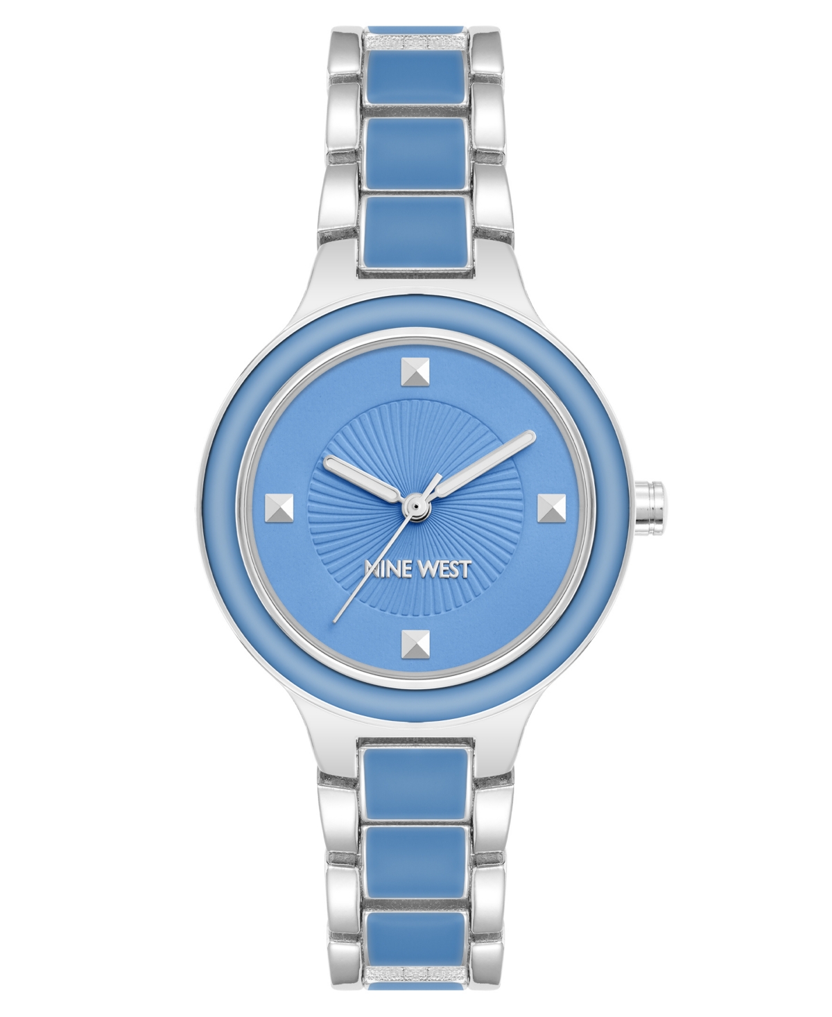 Shop Nine West Women's Quartz Round Light Blue Enamel And Silver-tone Metal Alloy Watch, 32mm In Light Blue,silver-tone