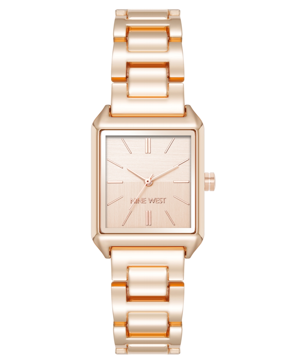 Nine West Women's Quartz Rectangular Rose Gold-tone Metal Alloy Bracelet Watch, 24mm In Rose Gold-tone