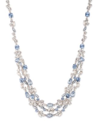Givenchy Silver-Tone Mixed Crystal Layered Necklace, 16