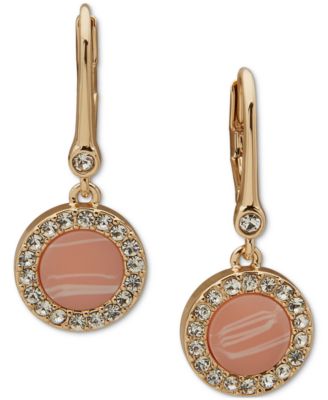 DKNY - Gold-Tone Coral Inlay Pav&eacute; Drop Earrings
