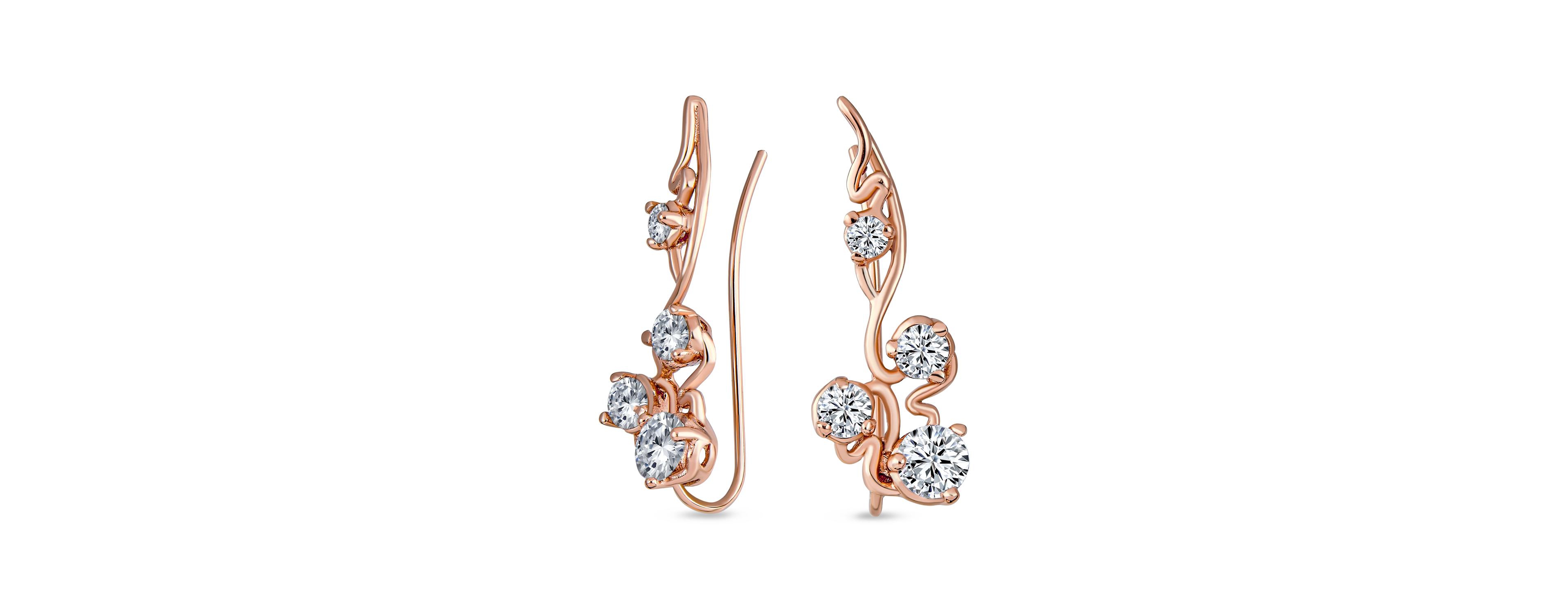 Bling Jewelry Trendy Swirl Wire Ear Cuff Cartilage Earrings with Round Cz Rose Gold Plated Silver