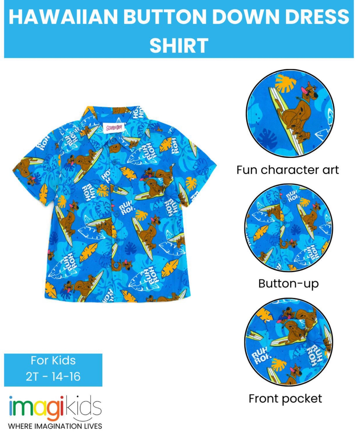 Scooby Doo Toddler Boys Scooby-Doo Hawaiian Button Down Dress Shirt