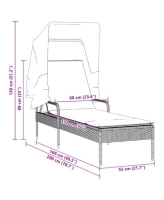 Sun Lounger with Canopy Gray Poly Rattan