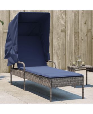 Sun Lounger with Canopy Gray Poly Rattan