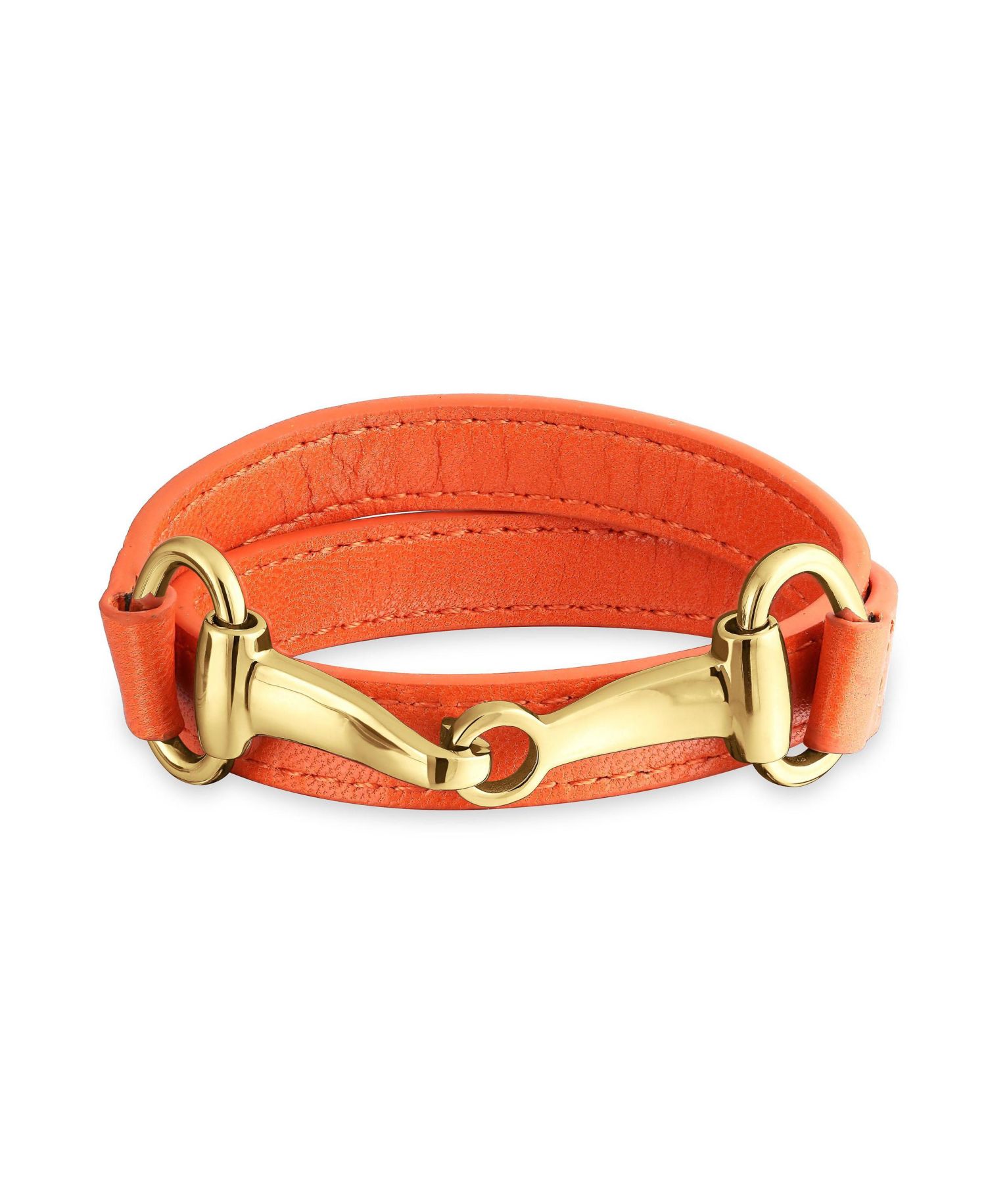 Genuine Leather Brown Gold Tone Equestrian Snaffle Horse Bit Wrap Bracelet