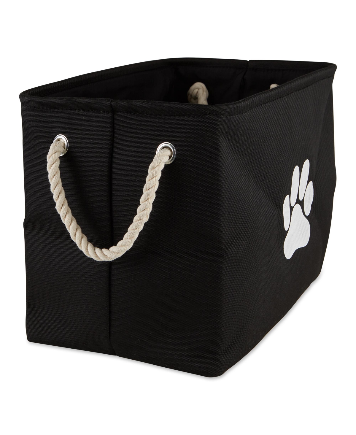 Collapsible Pet Storage Bin with Rope Handles Solid Paw Print - Black