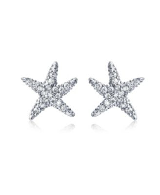 Delicate Nautical Beach Pave CZ Cubic Zirconia Starfish Stud Earrings 14K Rose Gold Plated .925 Sterling Silver