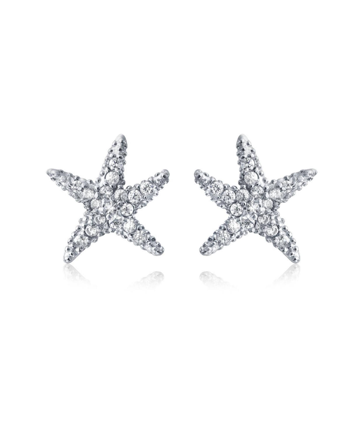 Bling Jewelry Delicate Nautical Beach Pave Cz Cubic Zirconia Starfish Stud Earrings 14K Rose Gold Plated .925 Sterling Silver