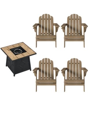 5-Piece HDPE Adirondack Chairs Conversation Sets with 28-inch Outdoor Square Fire Pit Table