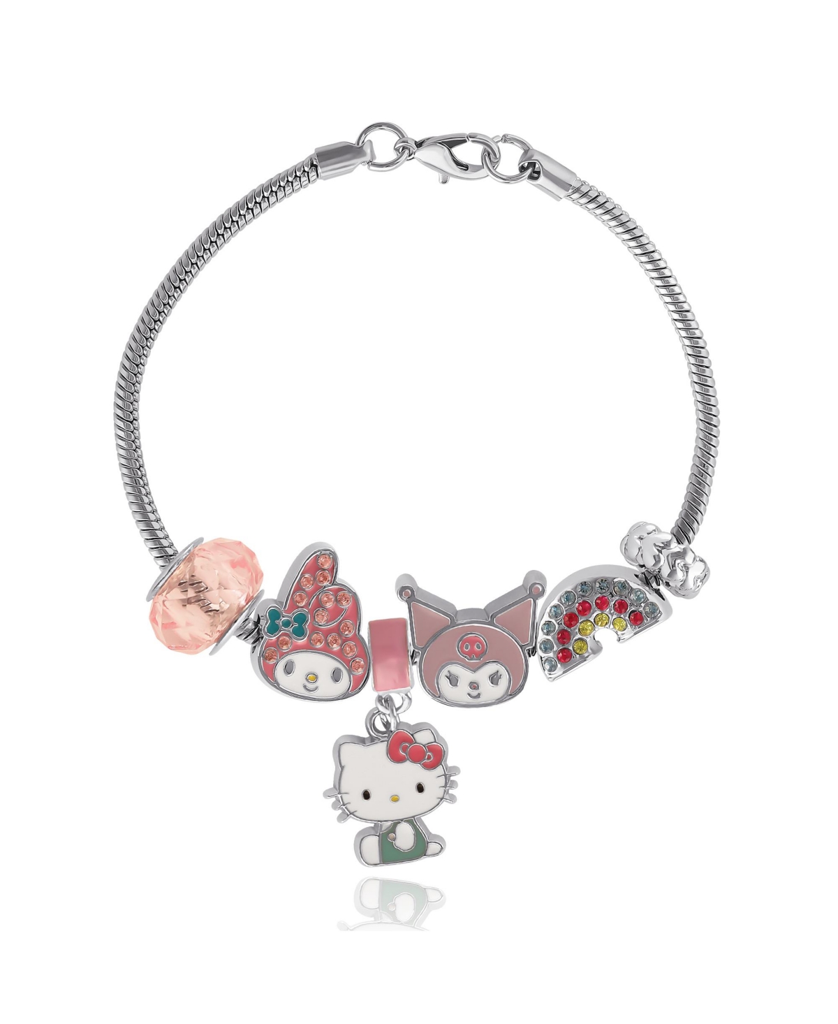 Sanrio Hello Kitty Charm Bracelet Hello Kitty, My Melody & Kuromi, Rainbow Beaded Bracelet - Pink