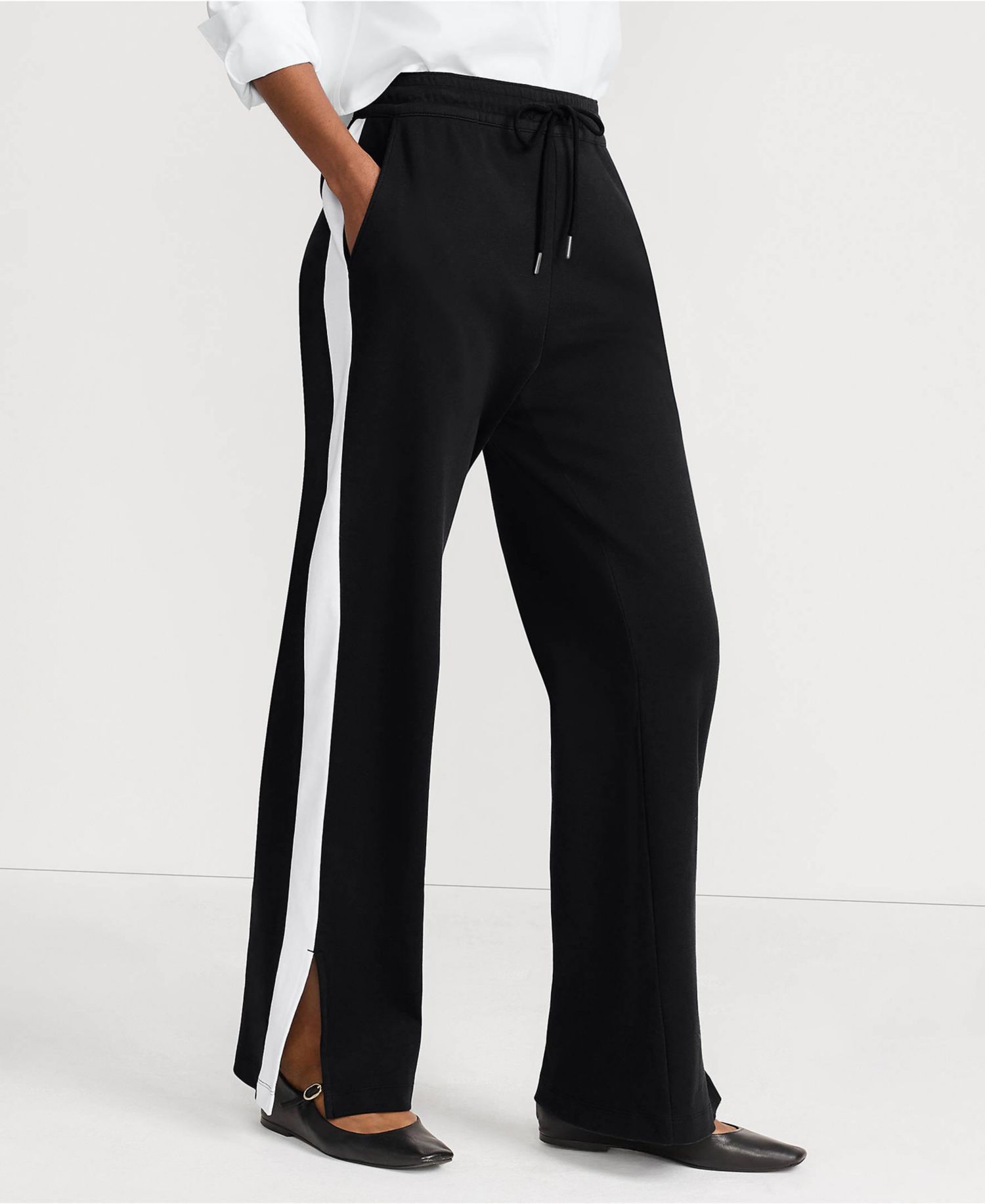 Women's Sport Knit High Rise Relaxed Straight Leg Side Stripe Pants