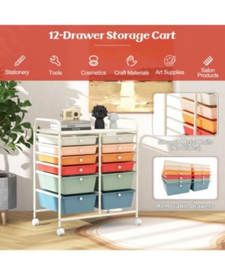 12 Drawers Rolling Cart Storage Scrapbook Paper Organizer Bins-Deep