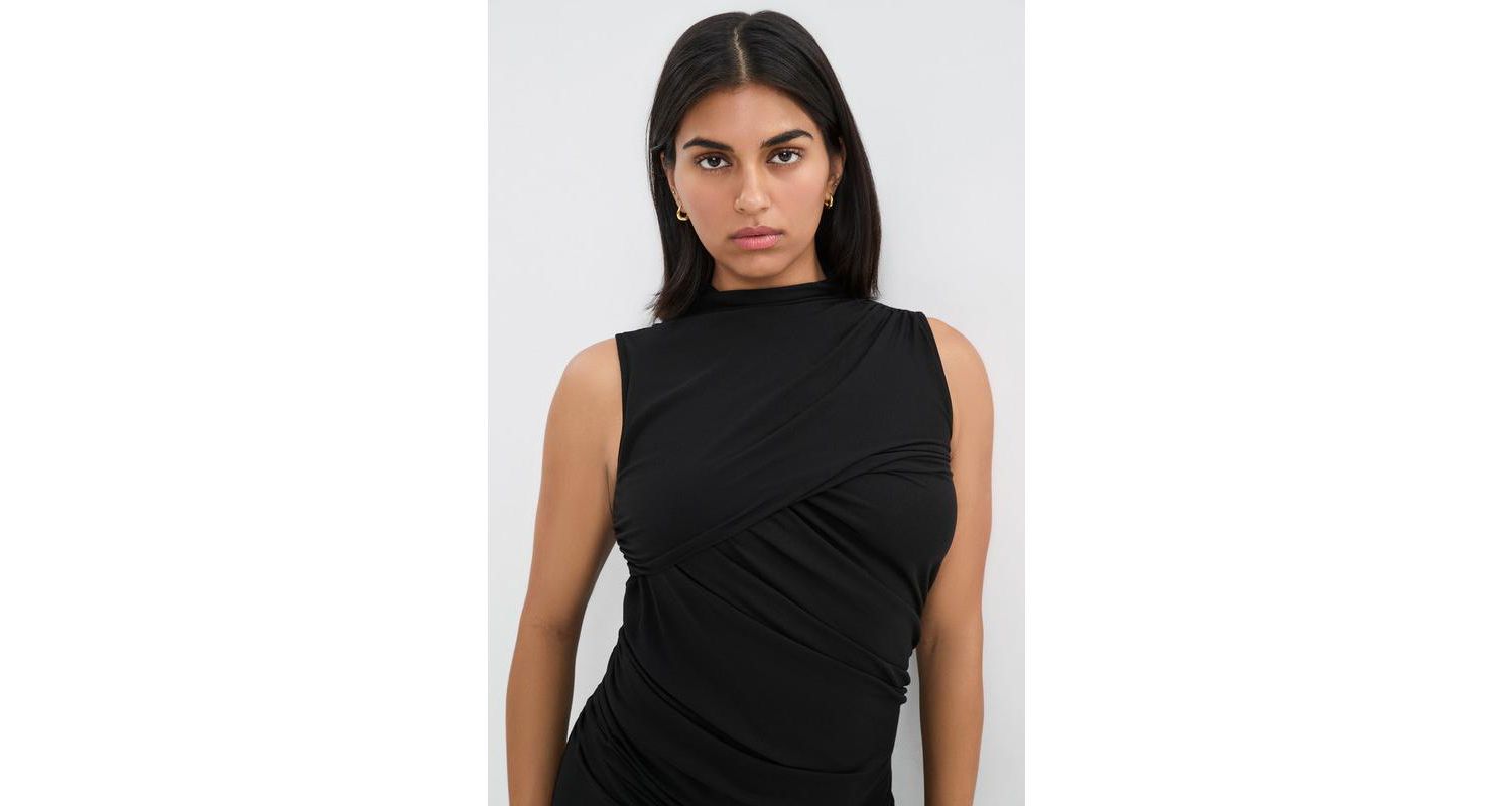 Women's Huron Fitted High-Neck Side-Gathered Sleeveless Jersey Midi Dress