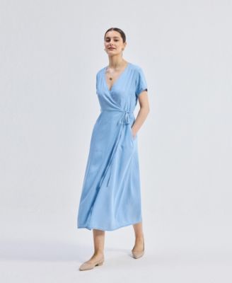 Women's Maxi Wrap Dress in Light Blue