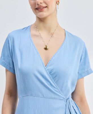 Women's Maxi Wrap Dress in Light Blue