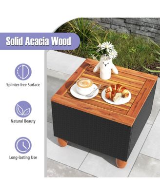 Set of 3 Rattan Furniture Set Patio Cushioned Sofa Storage Table w/ Wood Top
