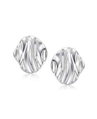 Sterling Silver White Gold Plated Rippled Surface Stud Earrings