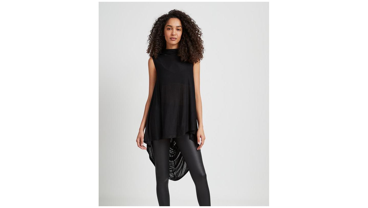 Женский топ Marcella Ines Sleeveless High-Neck Sheer Jersey Draped-Back Tunic, цвет: Чёрный — фото 1