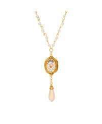 Encased Faux Cultivated Pearls and Teardrop Y Necklace