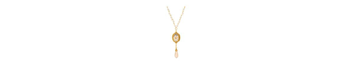 2028 Encased Faux Cultivated Pearls And Teardrop Y Necklace In White