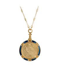 Blue Enamel Crystal Round Zodiac Necklace