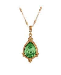 14K Gold Dipped Green Crystal Pendant Necklace