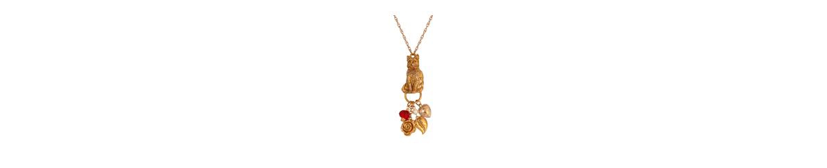 2028 Cat Charm Holder Glass Bead Necklace In Red