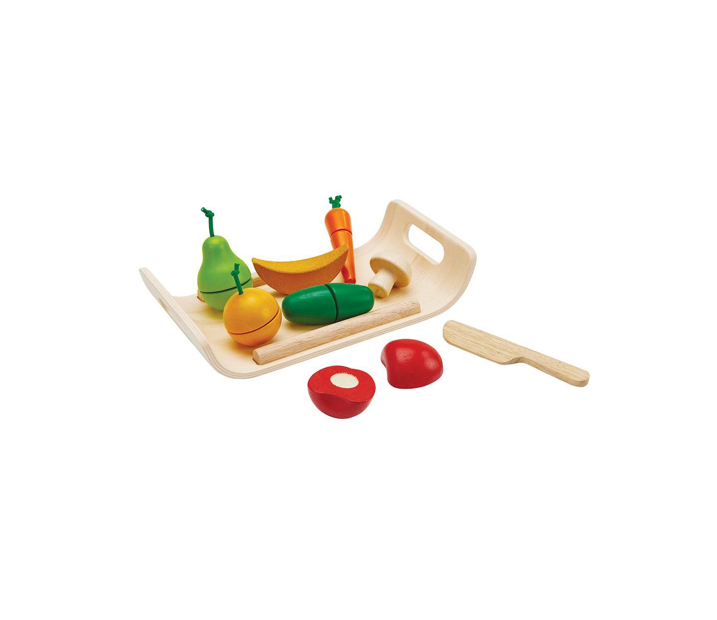 Детские игрушки PlanToys Assorted Fruits & Vegetables Sliceable 9-Piece Play Food Set, Ages 12 Months+ — фото 2