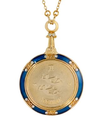 Blue Enamel Crystal Round Zodiac Necklace