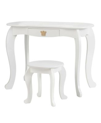 Kids Makeup Dressing Table with Tri-folding Mirror and Stool