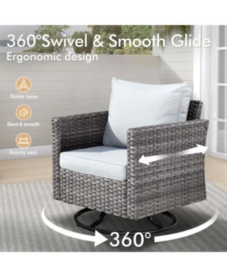 8 Piece Outdoor Wicker Patio Set with High Back Sofa, 360degree(s) Swivel Rocking Chairs & Ottoman for Porch Pool