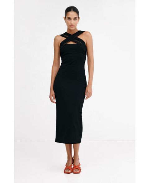 Женское платье Marcella Waldorf Gathered Mesh-Cutout Sleeveless Back-Slit Evening, цвет: Чёрный