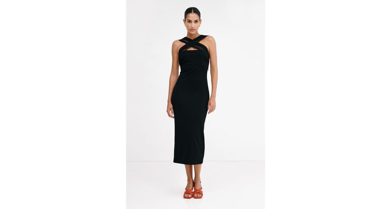 Women's Waldorf Gathered Mesh-Cutout Sleeveless Back-Slit Evening Dress