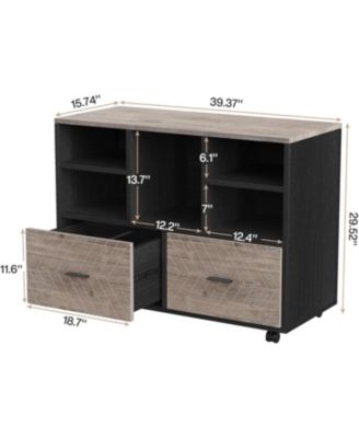 2-Drawer Wood File Cabinet, Mobile Lateral Filing Cabinet for Hanging Letter Size Files, Printer Stand with Open Storage Shelves for Home Office