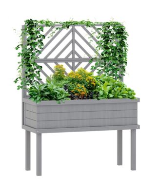 41.25" W x 17.75" D x 55" H Raised Garden Bed with Trellis for Climbing Plants