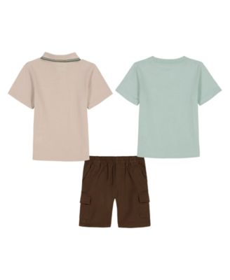 Baby Boy 3-Piece Tipped Polo Graphic T-Shirt Twill Cargo Shorts Set