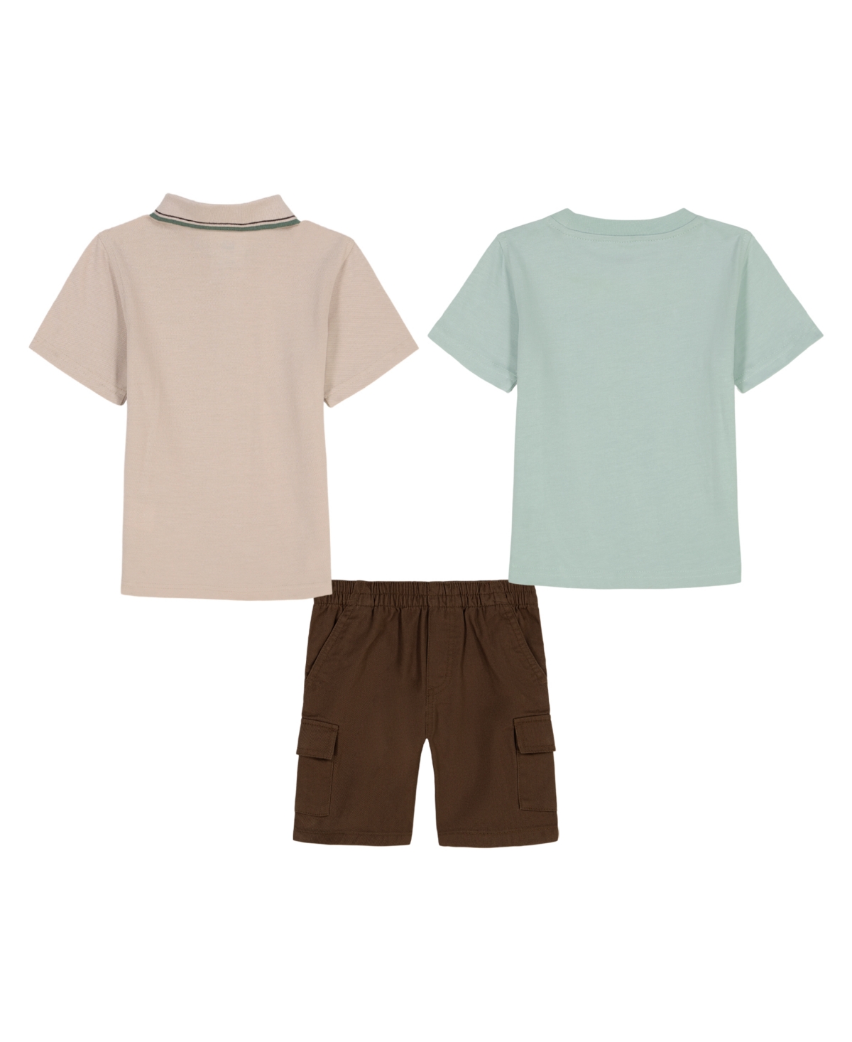 Kids Headquarters Baby Boy 3-piece Tipped Polo Graphic T-shirt Twill Cargo Shorts Set