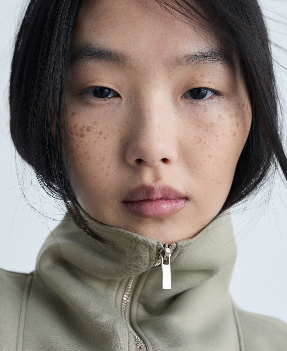 Mango Quarter Zip Sweatshirt In Khaki