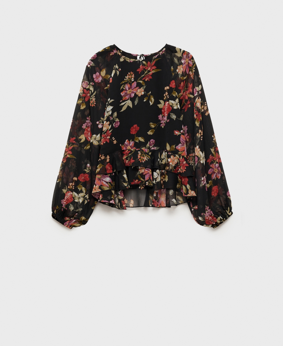 Mango Floral Ruffled Blouse Black In Black