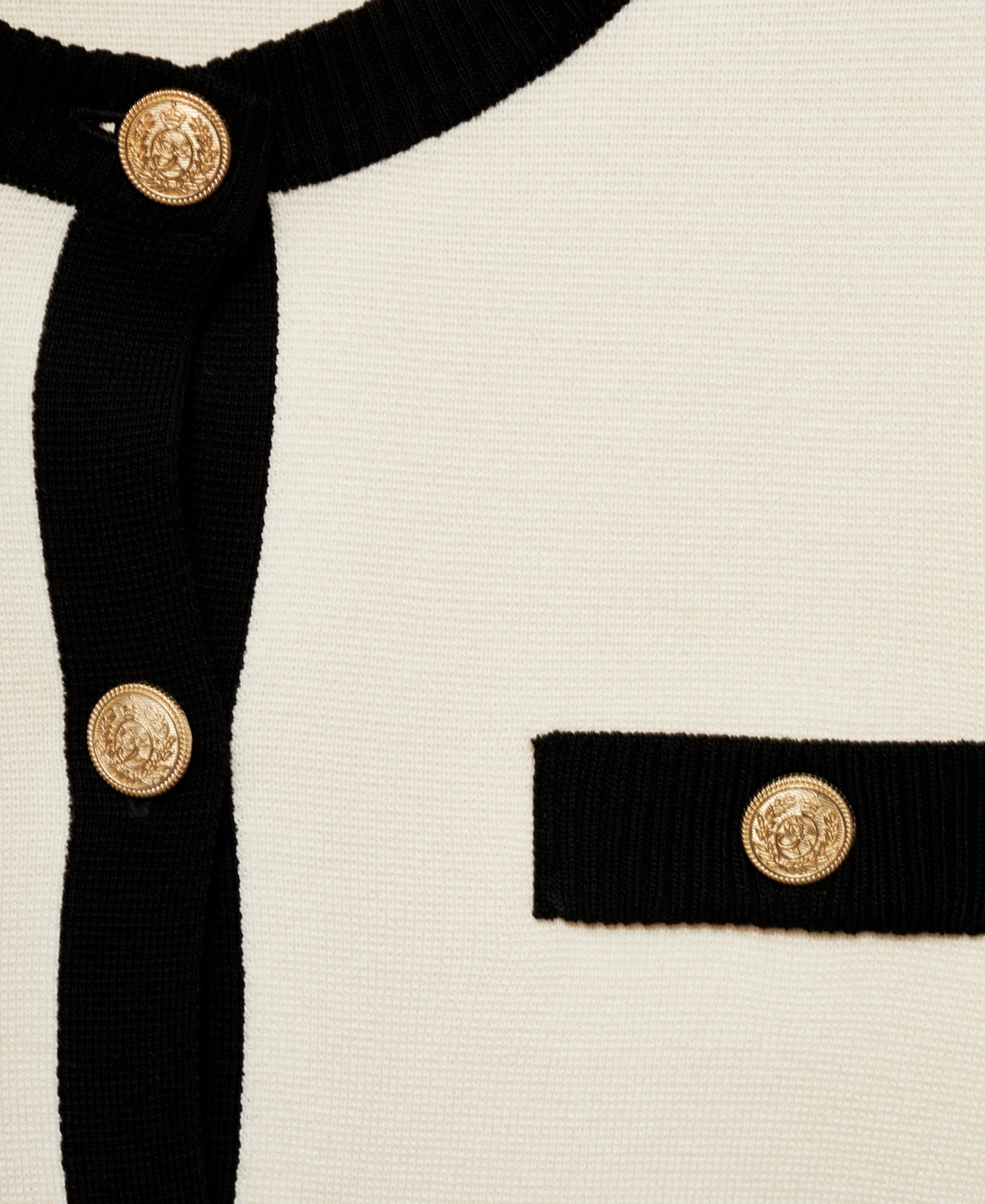 Mango Contrast Trim Short Sleeve Cardigan In Ecru