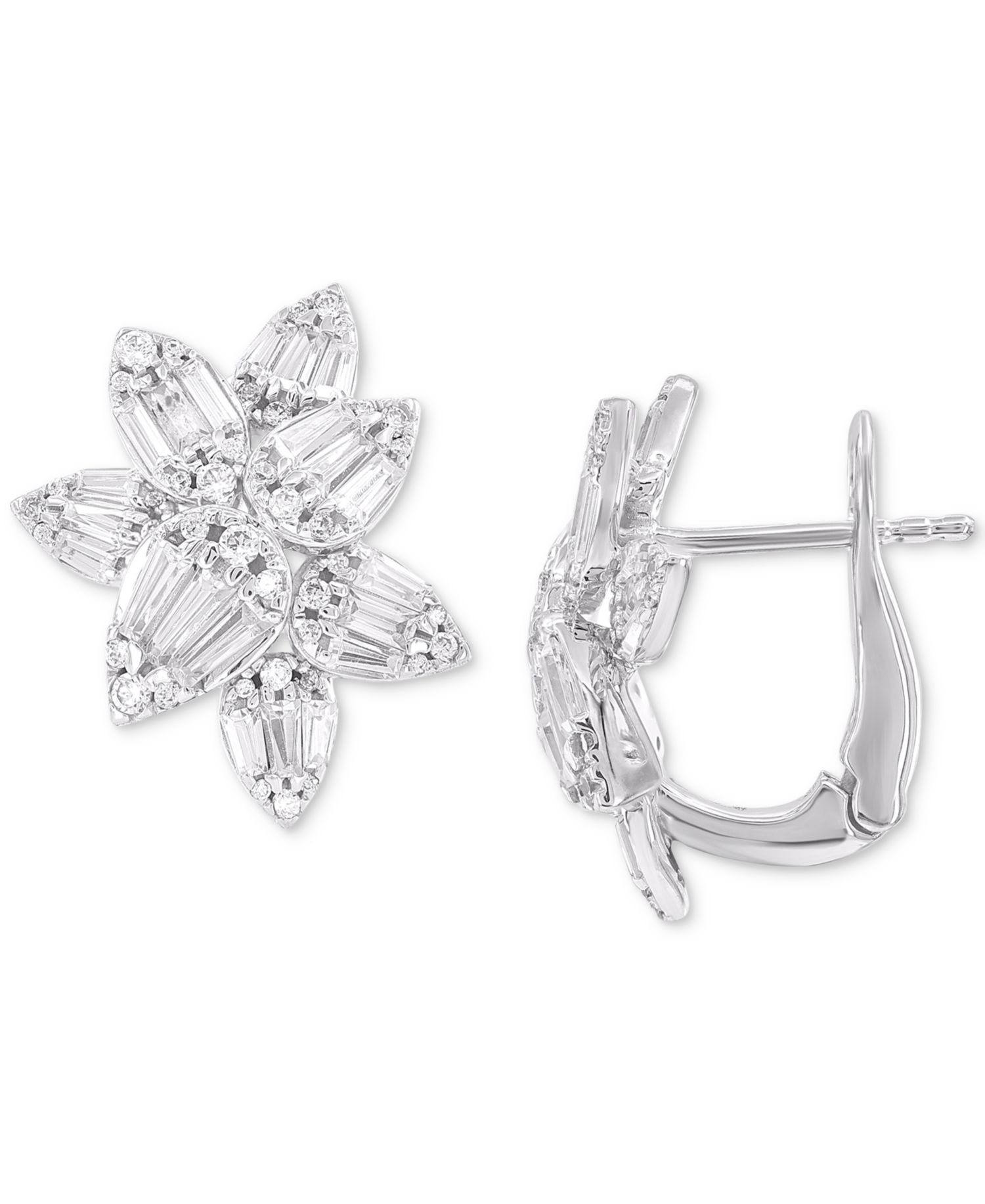 Diamond Round & Baguette Flower Earrings (1-1/2 ct. t.w.) in 14k White Gold