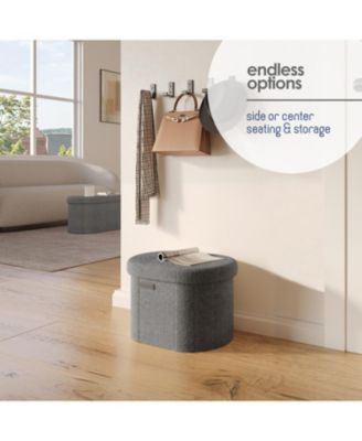 Ovel Boucle Ottoman Storage Bench – Modern Foot wood Stool, Makeup Vanity Stool, Perfect for Living Room & Bedroom Decor