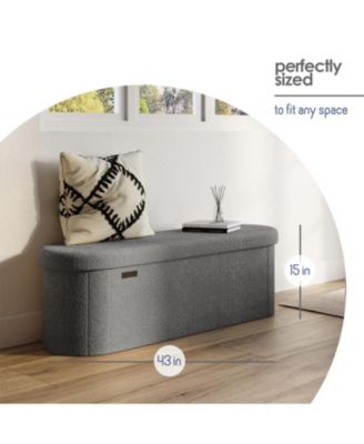Ovel Boucle Ottoman Storage Bench – Modern Foot wood Stool, Makeup Vanity Stool, Perfect for Living Room & Bedroom Decor