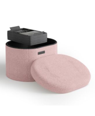 Ovel Boucle Ottoman Storage Bench – Modern Foot wood Stool, Makeup Vanity Stool, Perfect for Living Room & Bedroom Decor