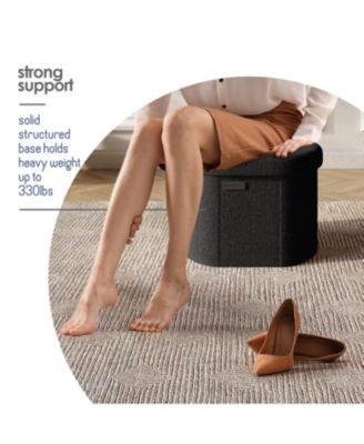 Ovel Boucle Ottoman Storage Bench – Modern Foot wood Stool, Makeup Vanity Stool, Perfect for Living Room & Bedroom Decor