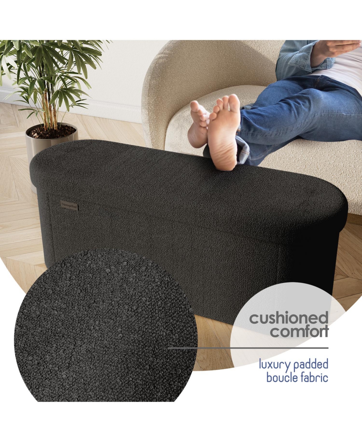 Ovel Boucle Ottoman Storage Bench – Modern Foot Stool