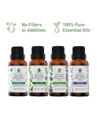 4-Pack Pure & Natural Essential Oils Collection – Eucalyptus, Lavender, Tea Tree, and Peppermint