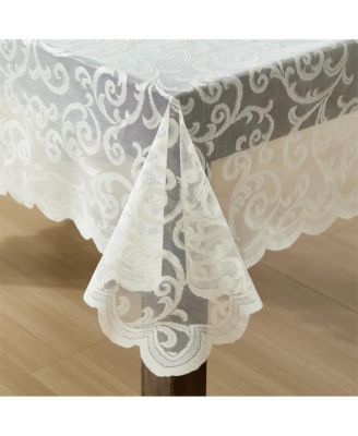 Scroll Lace Fabric Tablecloth, Lace Fabric Table Cloth for Round Tables, Wrinkle Resistant, Patterned Scalloped